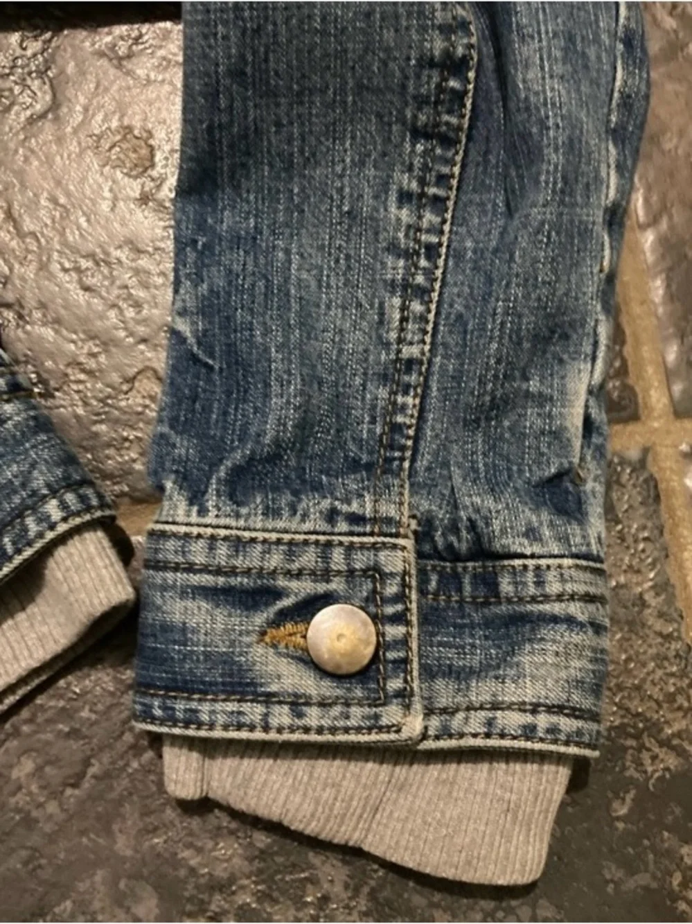 SO Cropped Denim Jacket with Attached Grey Hoodie Girls Size XL